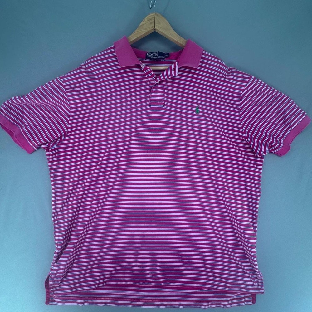 VTG Polo Ralph Lauren Mens XL Pima Cotton Striped Polo Shirt Pink Blue White